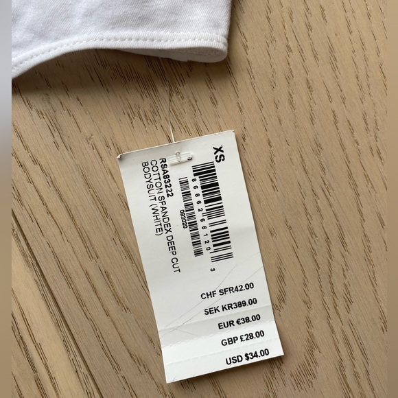 AMERICAN APPAREL Cotton Spandex Deep Cut Bodysuit - White - XS (NWT) - Picture 7 of 7